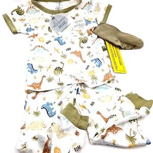 Milk Berry Bamboo Size 18m Boys Pajama Set Matching 3pc Top Pants Socks Dino